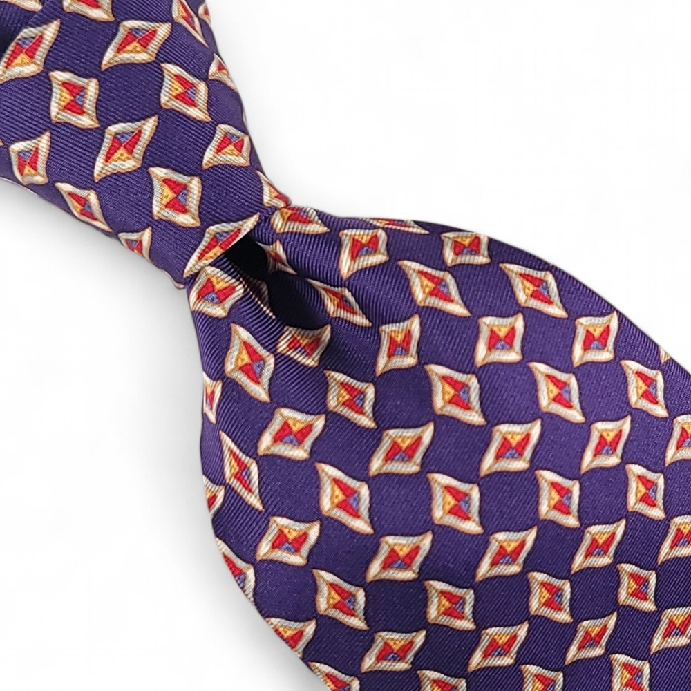 VINTAGE BURBERRYS Geometric 100% Puere Silk Tie, Blue, Made in USA, Hand Sewn.